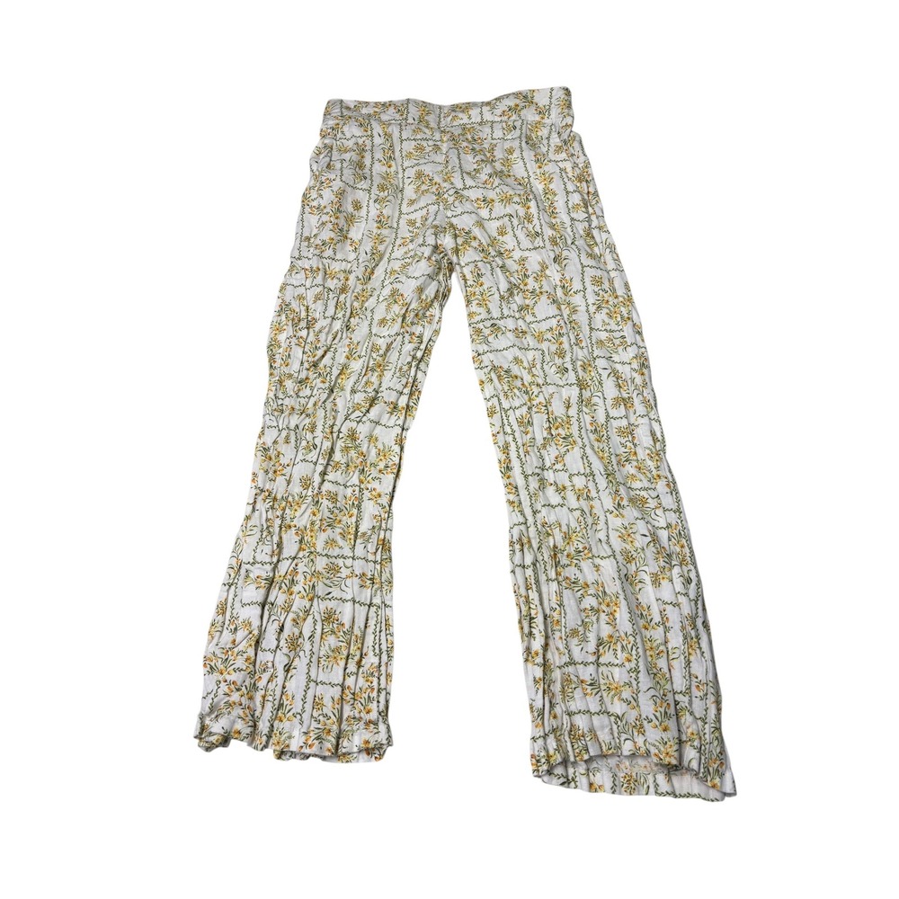 Joie Womens Small 100% Linen Floral Vine Print Wide Leg Pants White Yellow 28X23